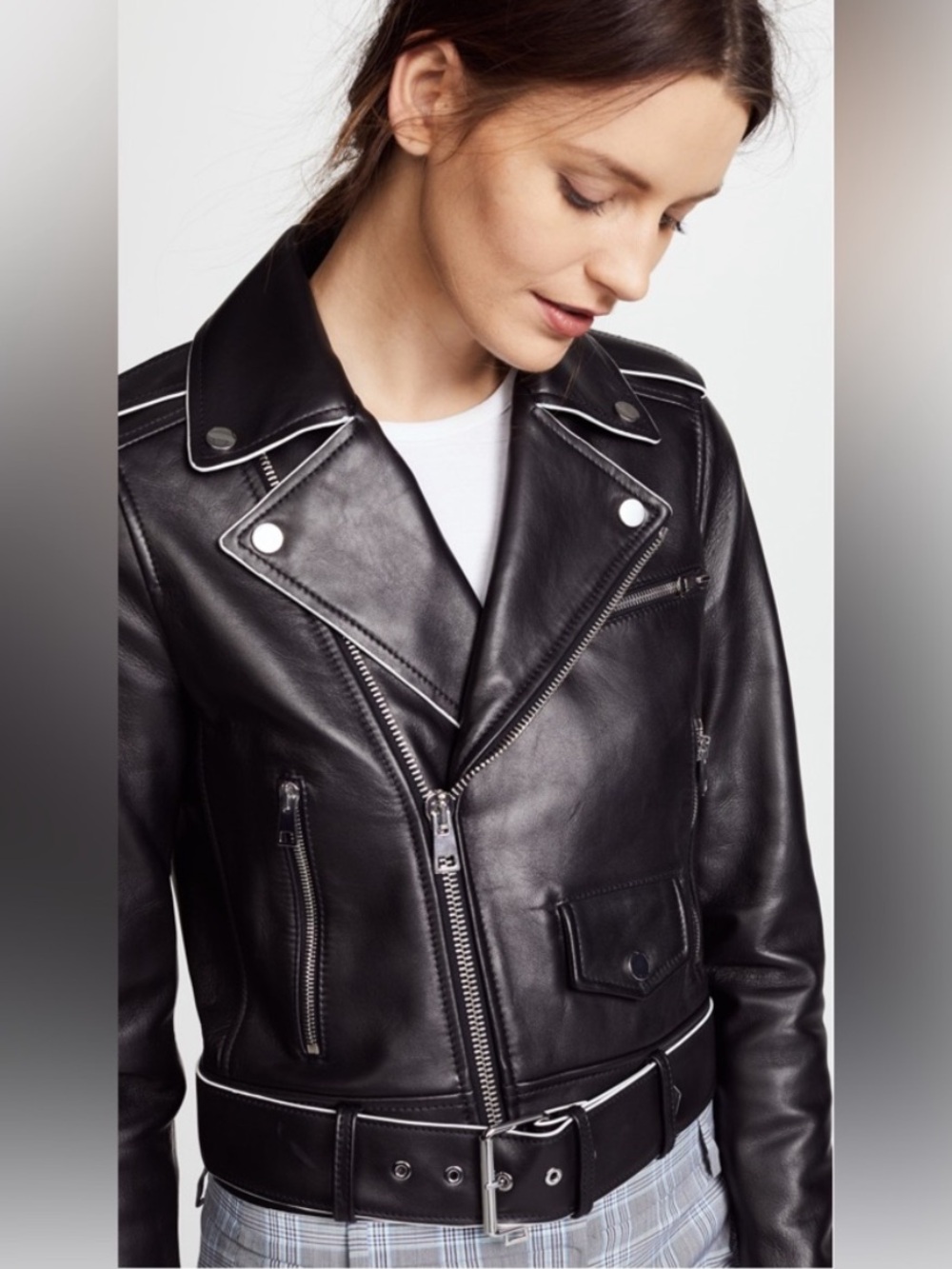 NWOT Theory Shrunken Lamb Leather Moto Jacket w/ Painted Edge